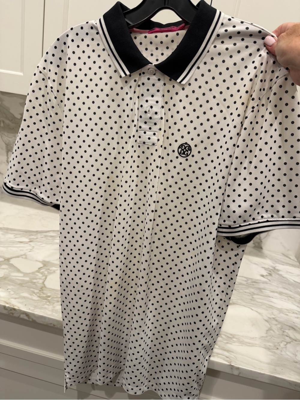 G/FORE White Polo with Black Polka Dots
